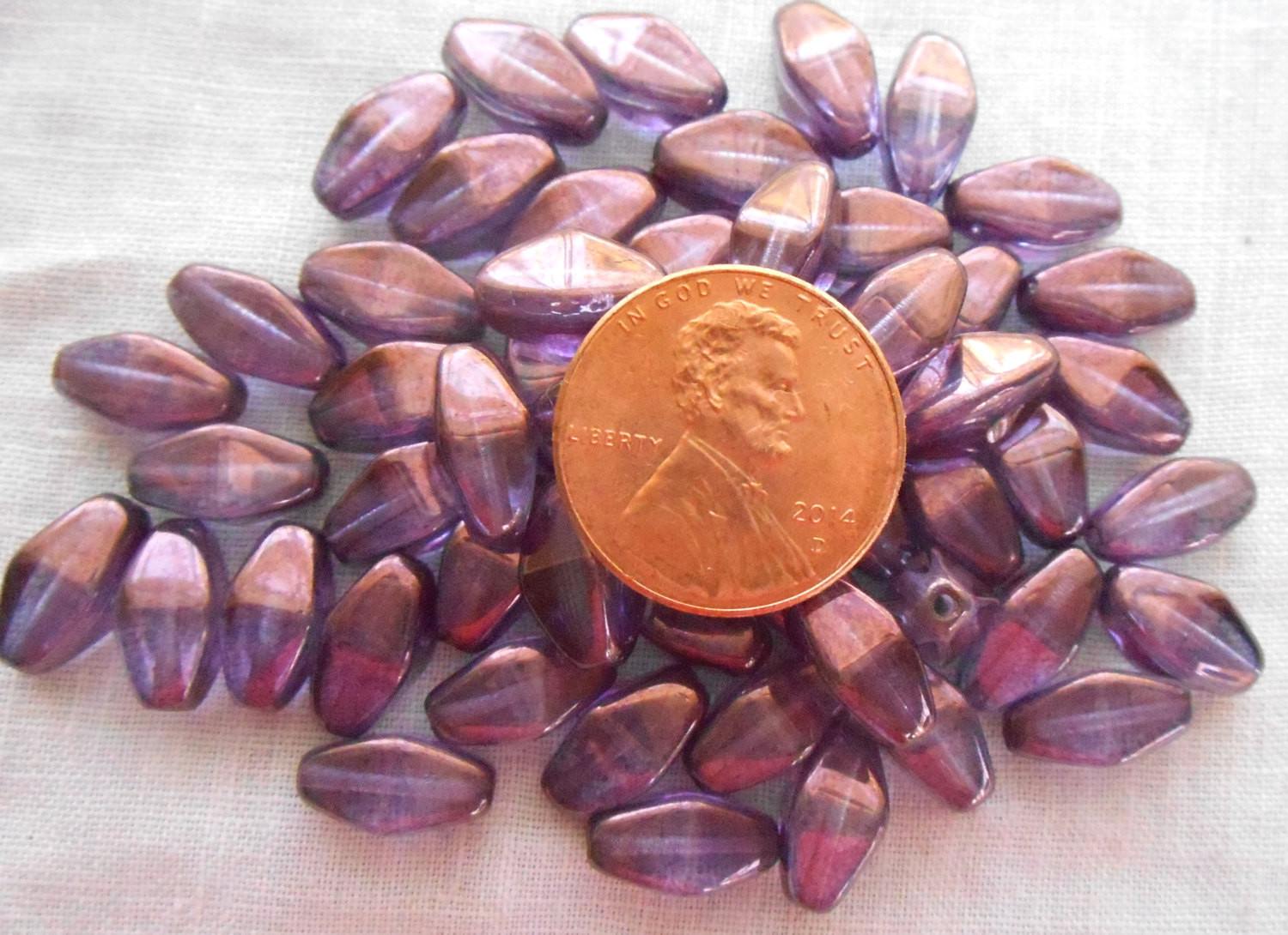 Lot of 25 11mm x 7mm Lumi Amethyst, Czech glass lantern or tube beads, C8125 - Glorious Glass Beads