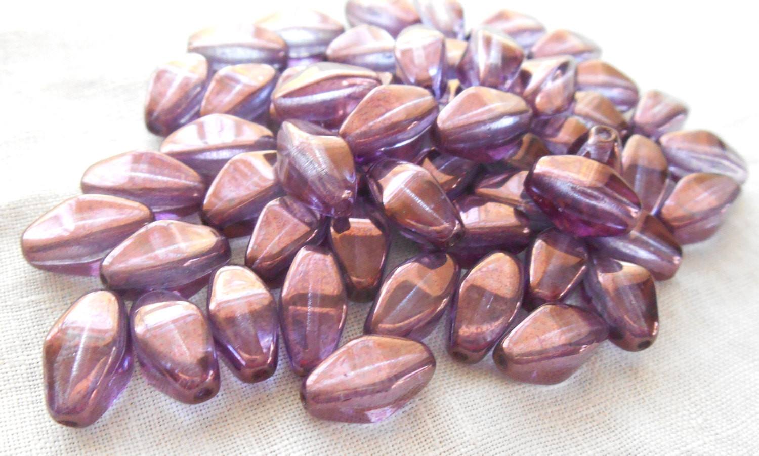 Lot of 25 11mm x 7mm Lumi Amethyst, Czech glass lantern or tube beads, C8125 - Glorious Glass Beads