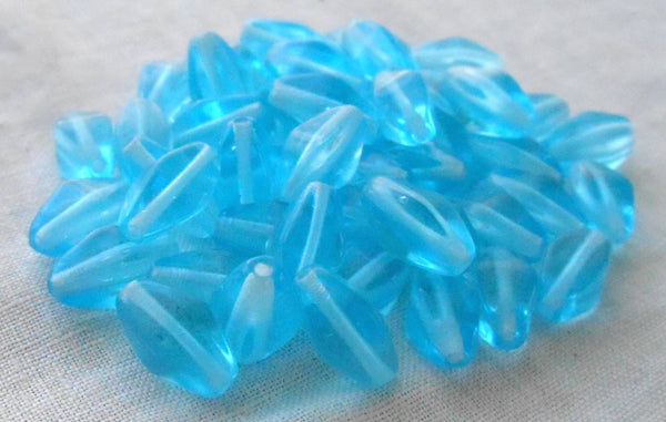 Lot of 25 11mm x 7mm Aqua Blue Czech glass lantern or tube beads, C9125 - Glorious Glass Beads