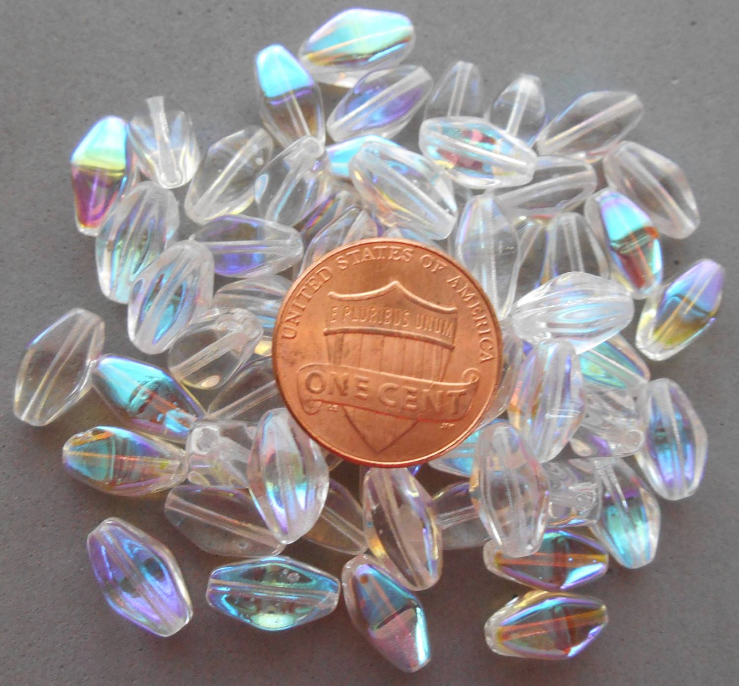 Lot of 25 11mm x 7mm Crystal AB Czech glass lantern or tube beads, C6225 - Glorious Glass Beads