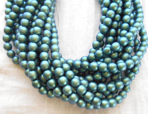 Fifty 6mm Czech glass beads, Polychrome Matte Aqua Teal Blue smooth round druk beads, C52101 - Glorious Glass Beads