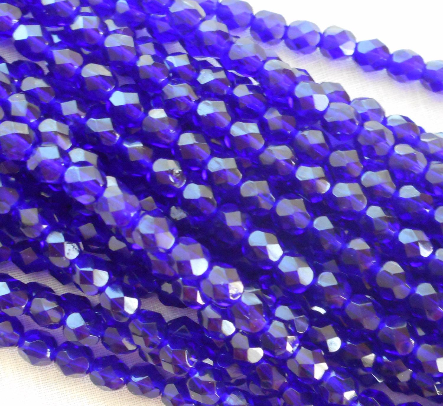 Lot of 25 6mm Czech glass, cobalt blue firepolished faceted round beads, C3425 - Glorious Glass Beads