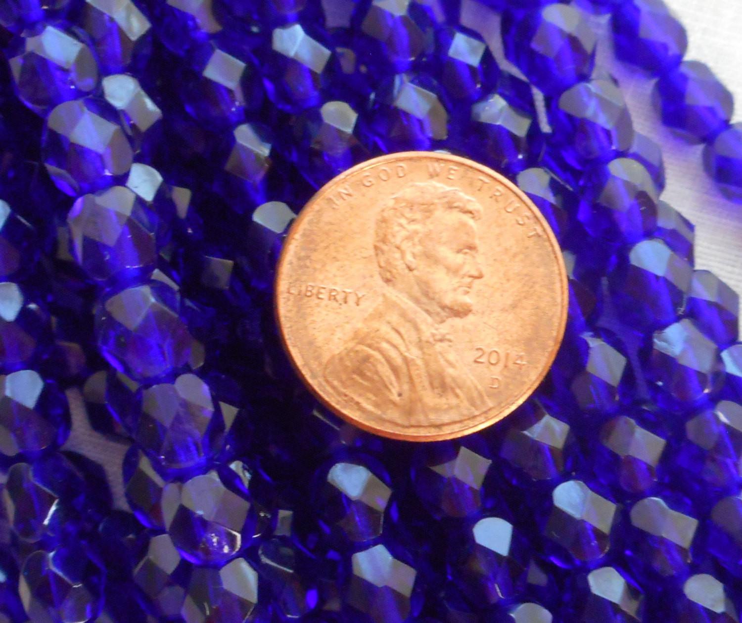 Lot of 25 6mm Czech glass, cobalt blue firepolished faceted round beads, C3425 - Glorious Glass Beads