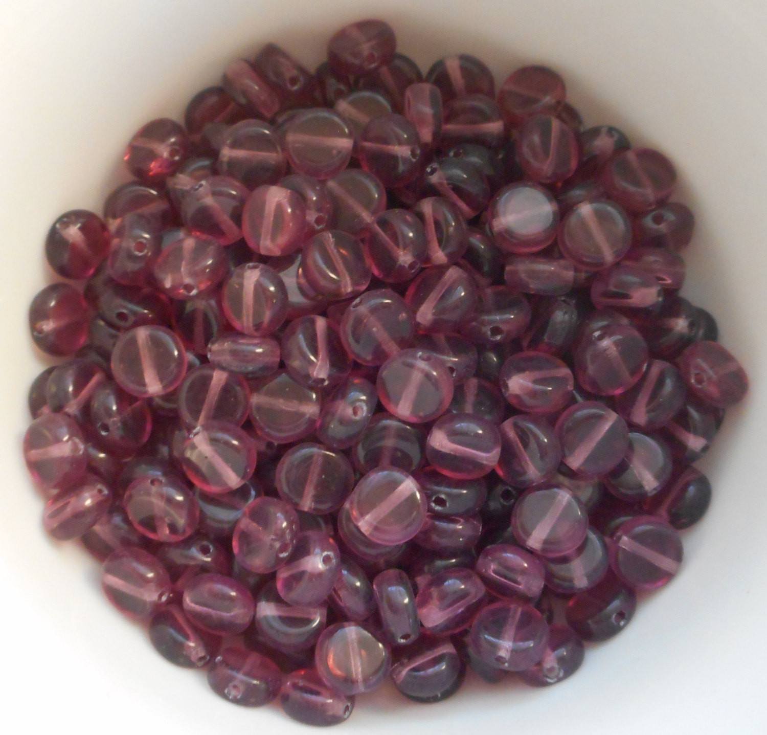 Fifty 6mm Czech glass flat coin or disc Amethyst, Purple beads, C5350 - Glorious Glass Beads