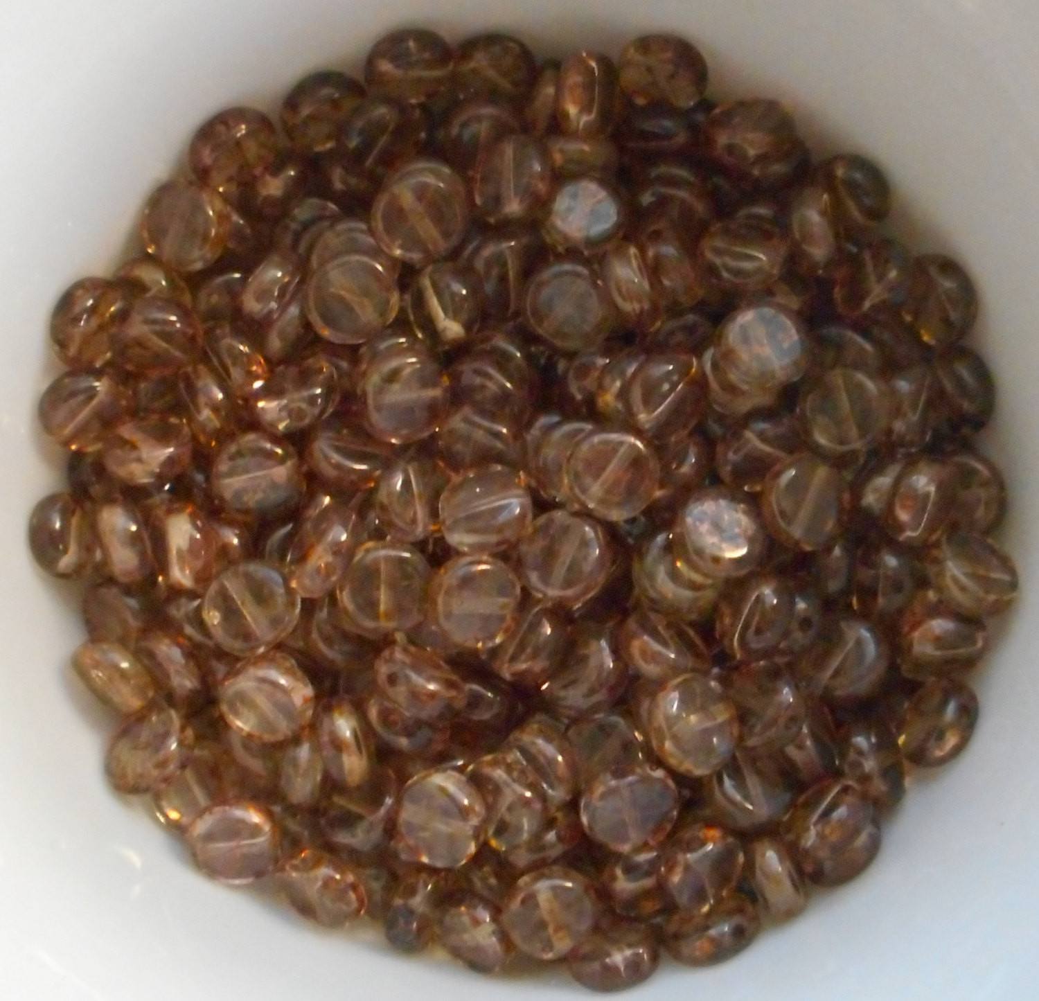 Fifty 6mm Czech glass flat coin or disc Lumi Brown beads, C0650 - Glorious Glass Beads