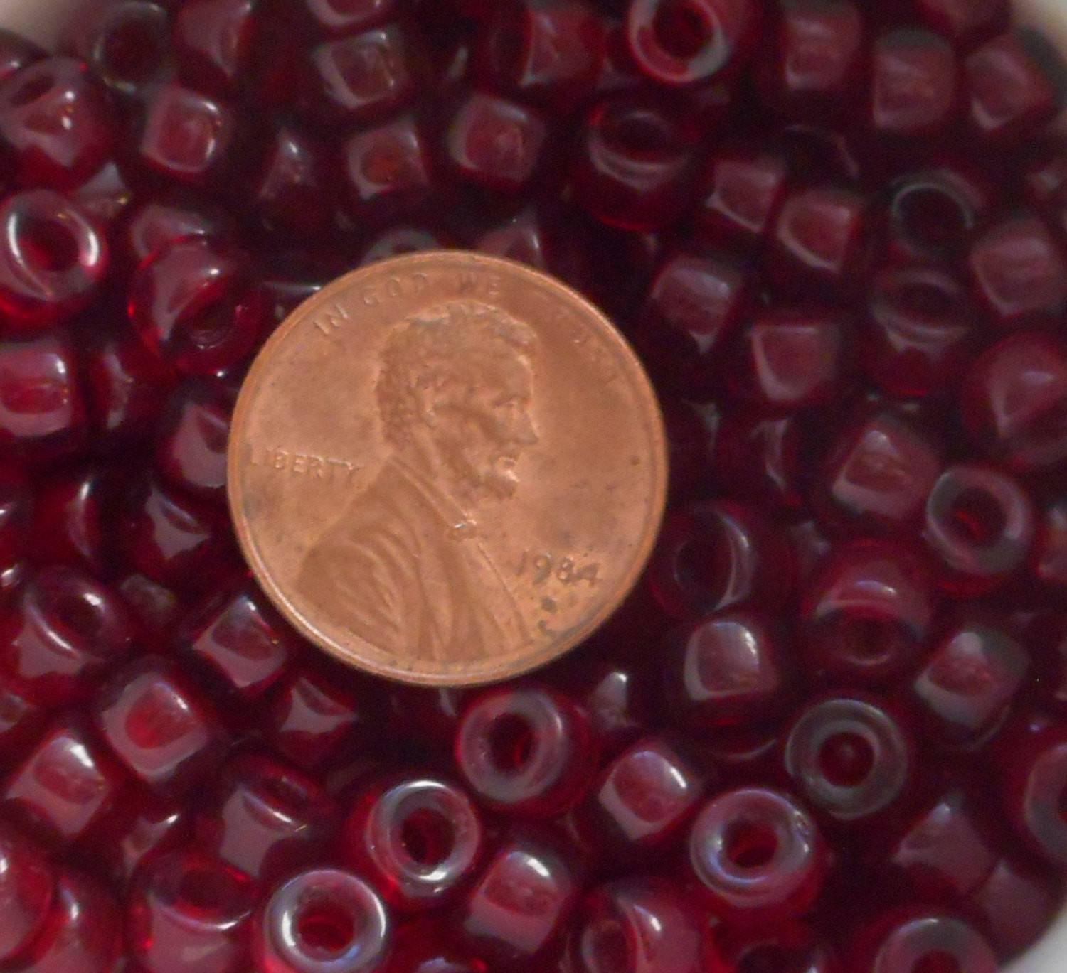 Fifty 6mm Czech Garnet, Ruby Red glass pony roller beads, large hole crow beads, C3350 - Glorious Glass Beads