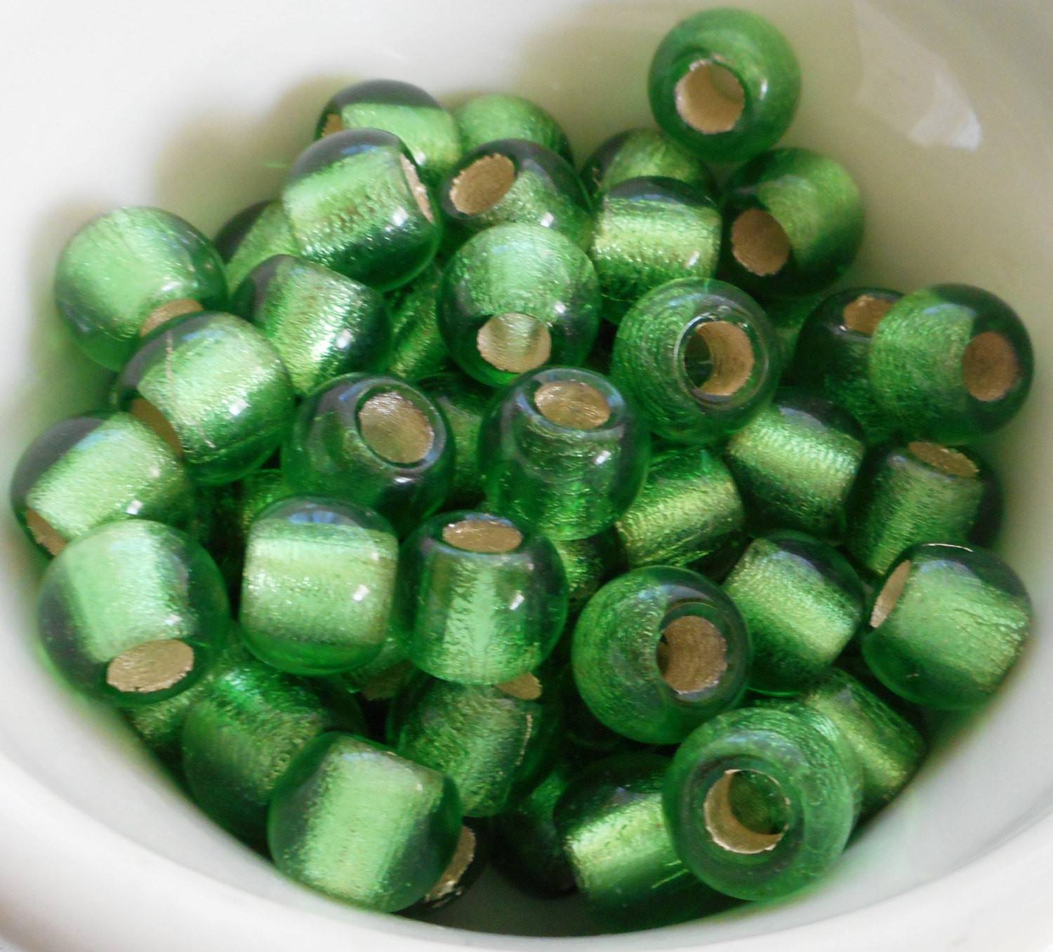 Six mint, Lime Green glass 12mm round beads, big 4.5mm holes, C8701 - Glorious Glass Beads
