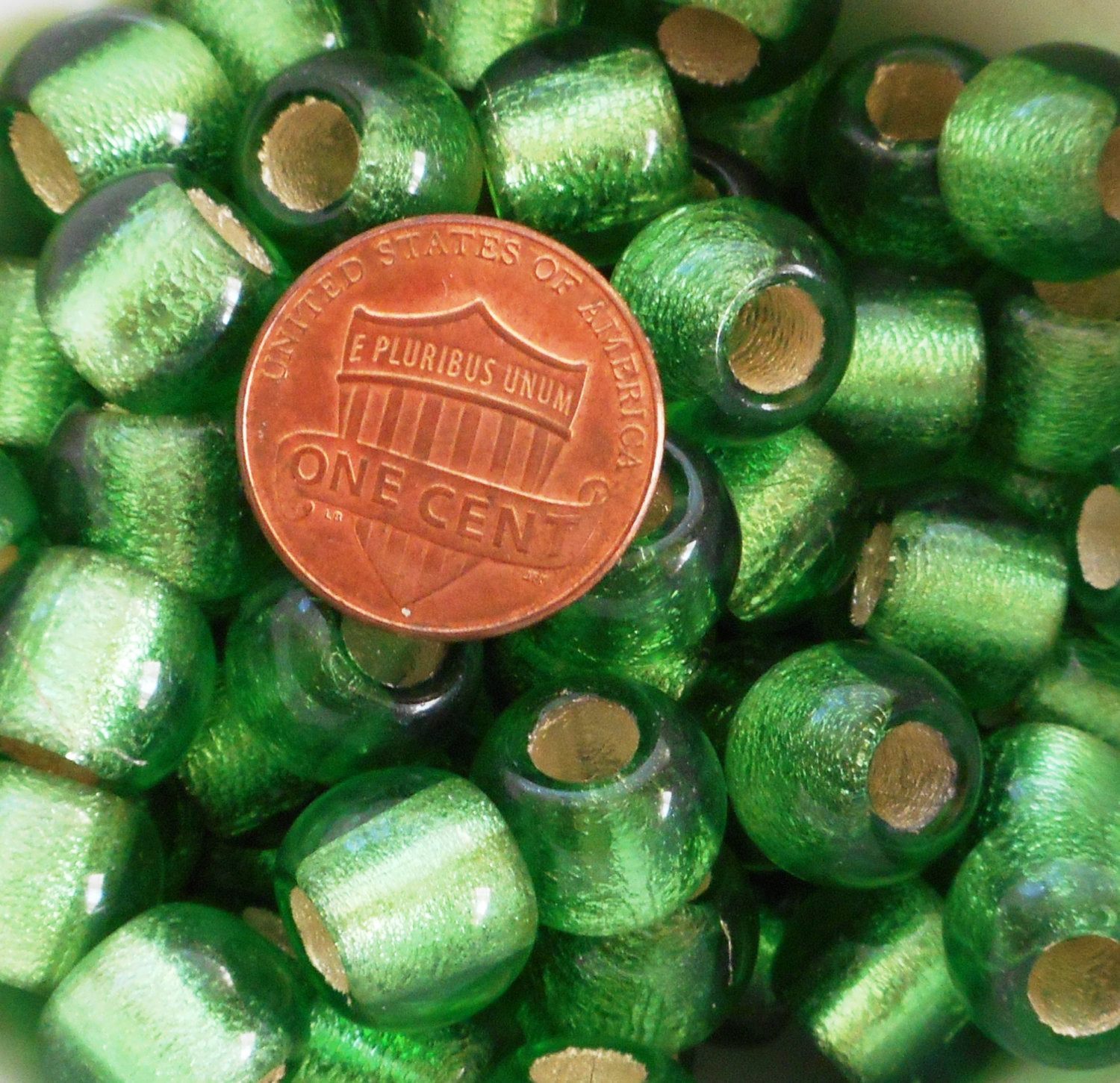 Six mint, Lime Green glass 12mm round beads, big 4.5mm holes, C8701 - Glorious Glass Beads