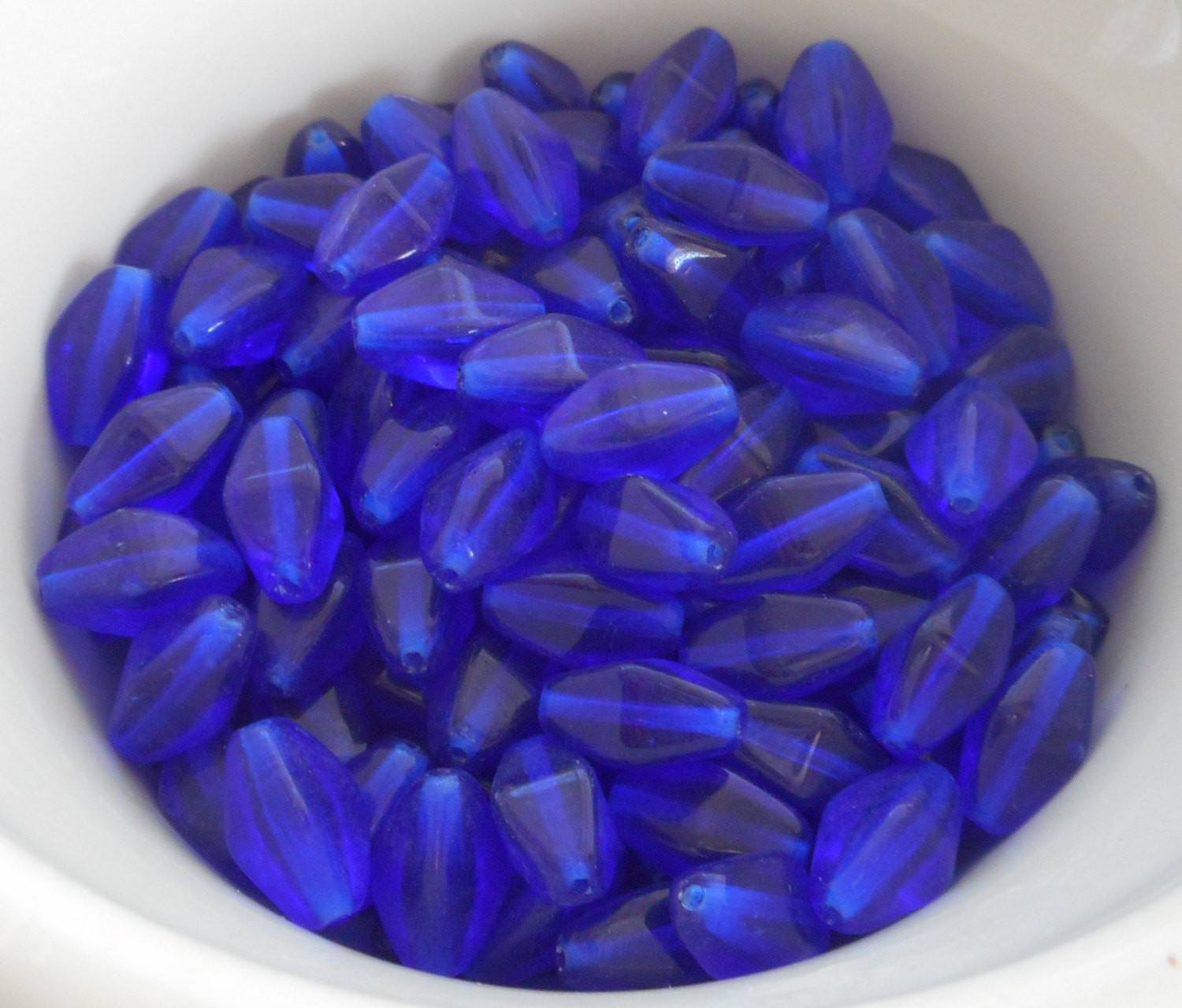 Lot of 25 11mm x 7mm Cobalt Blue Czech glass lantern or tube beads, C8225 - Glorious Glass Beads