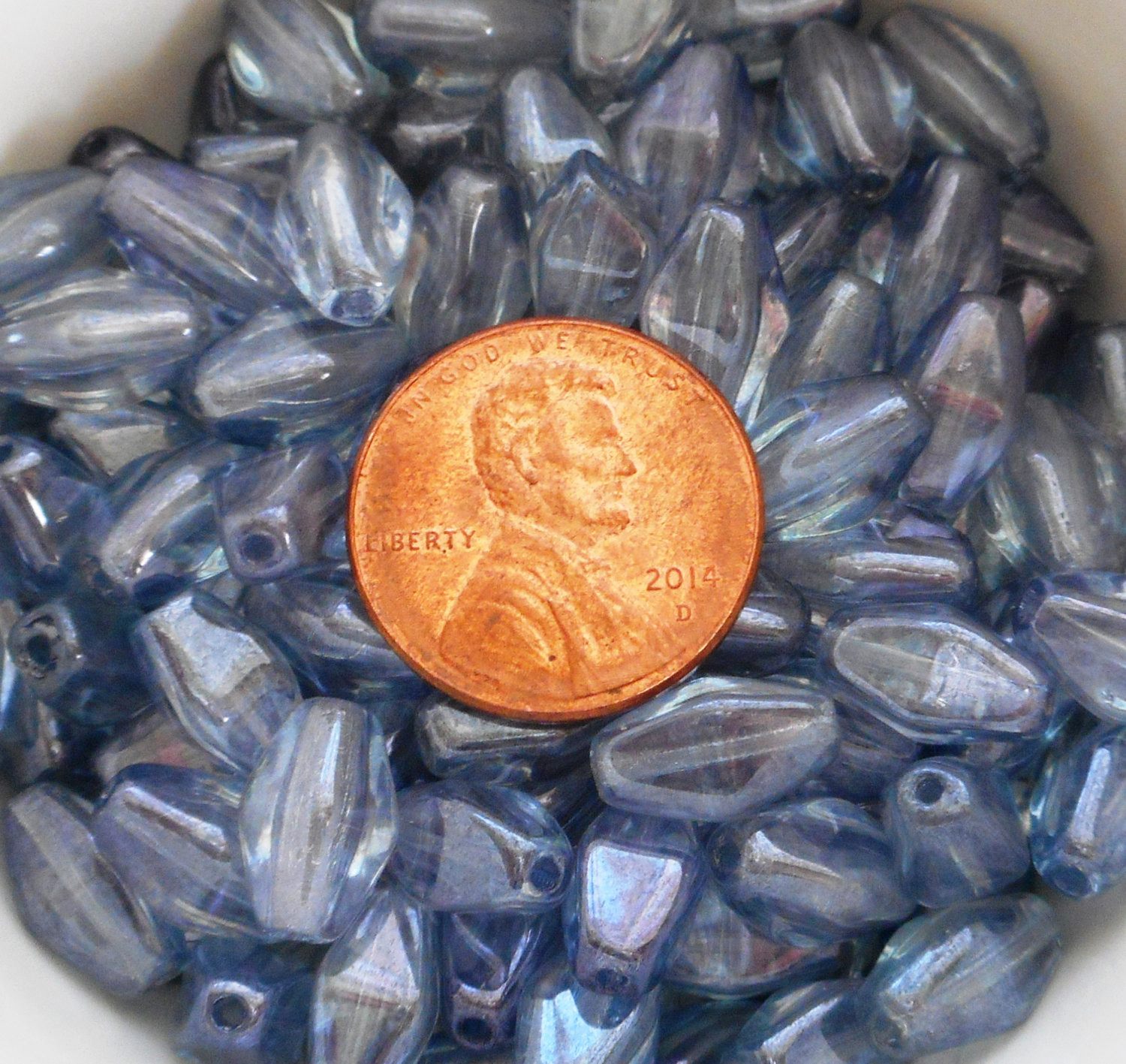 Lot of 25 11mm x 7mm Lumi Blue iridescent Czech glass lantern or tube beads, C7325 - Glorious Glass Beads