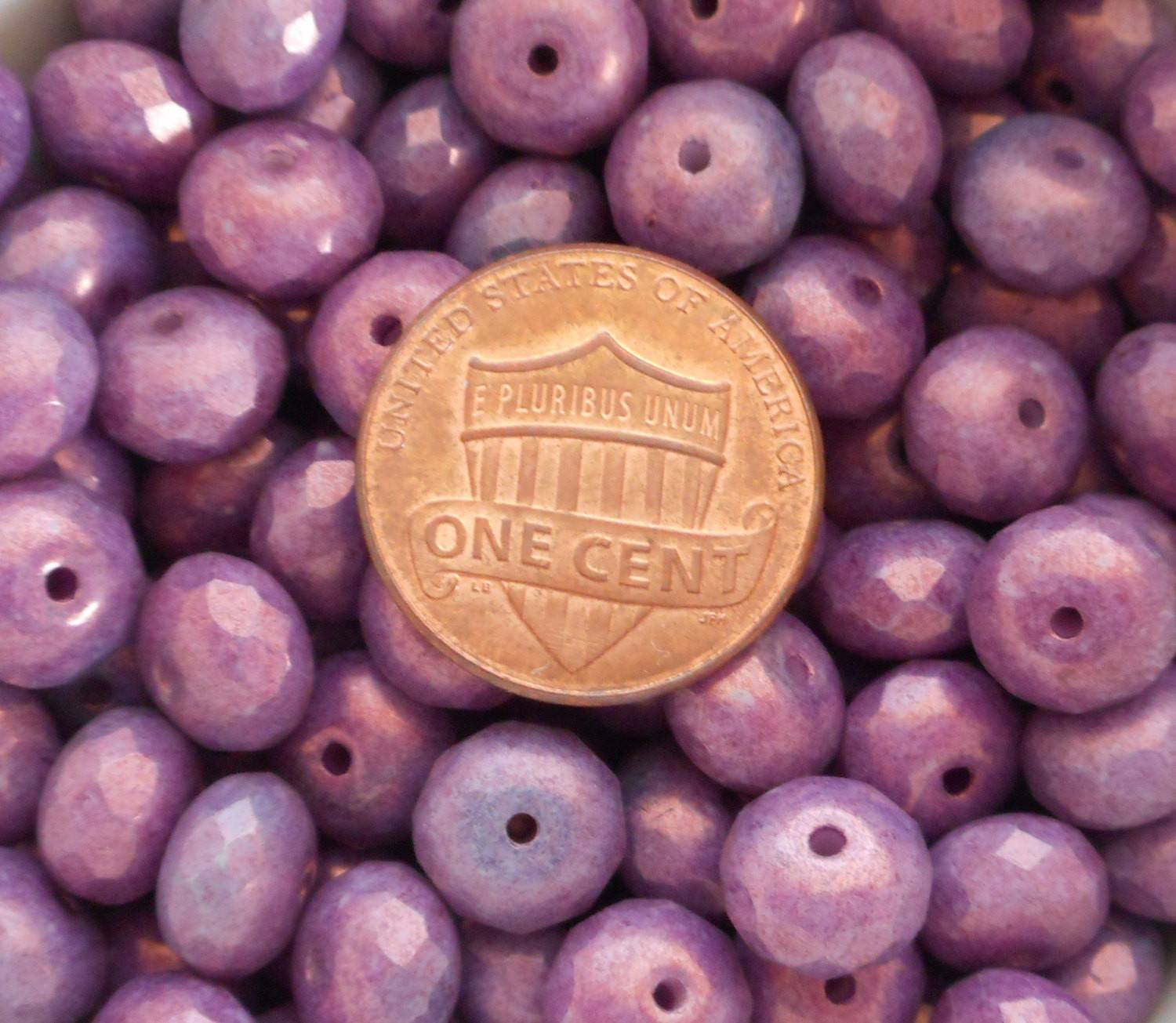 Lot of 25 6 x 9mm Czech glass Opaque Lavender, faceted puffy rondelle beads, C77125 - Glorious Glass Beads