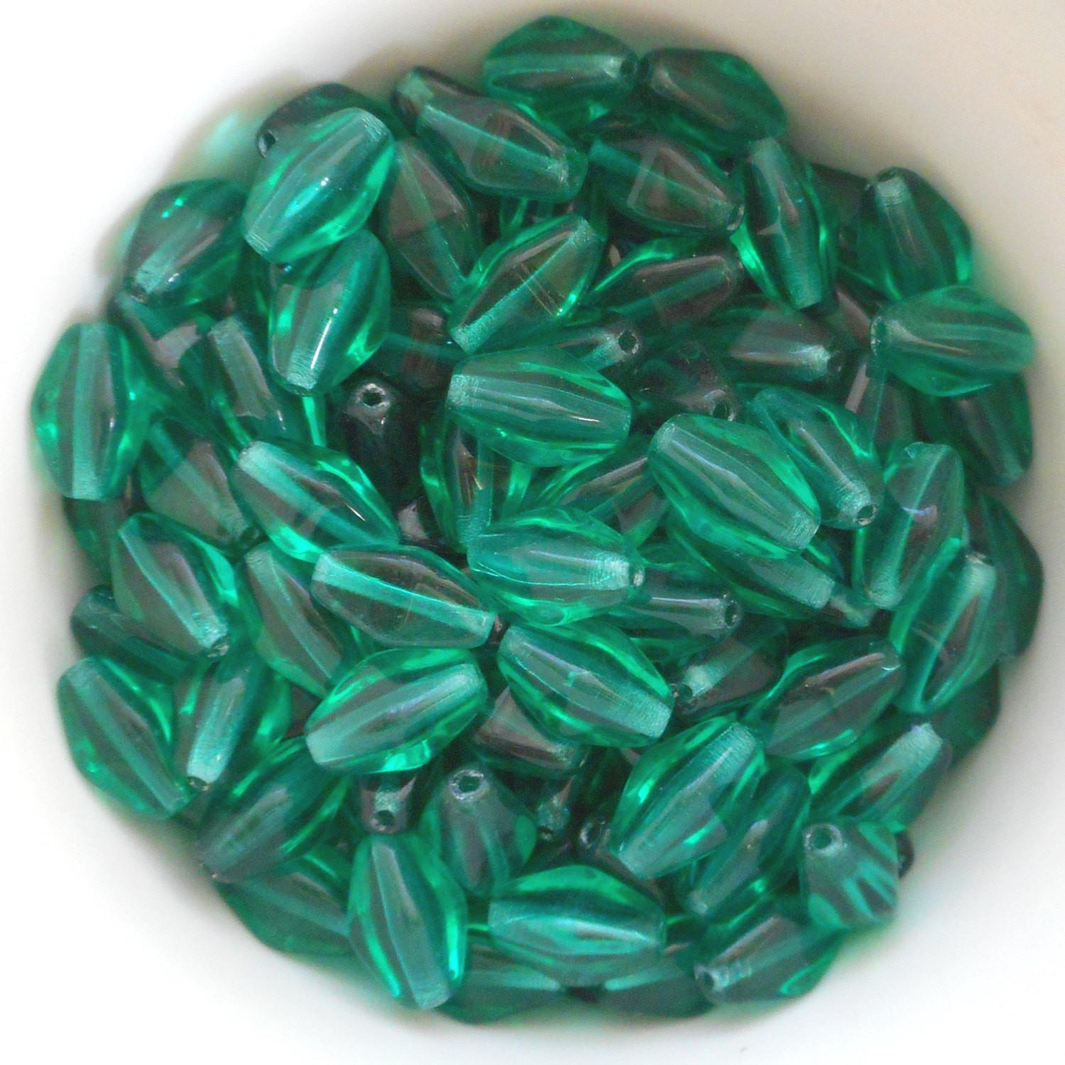 Lot of 25 11mm x 7mm Teal Czech glass lantern or tube beads, C9125 - Glorious Glass Beads