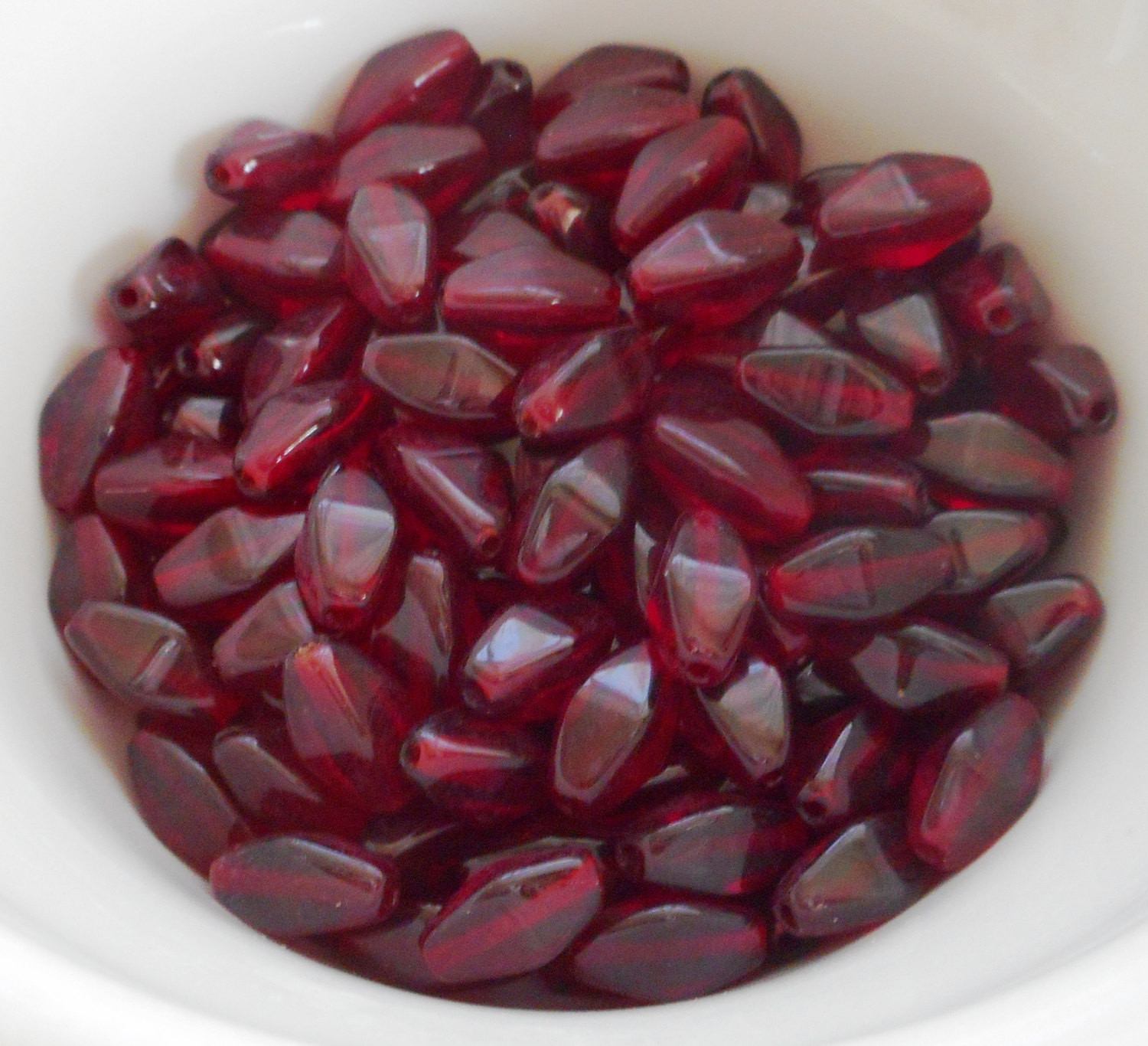 Lot of 25 11mm x 7mm Garnet, Ruby Red Czech glass lantern or tube beads, C1225 - Glorious Glass Beads