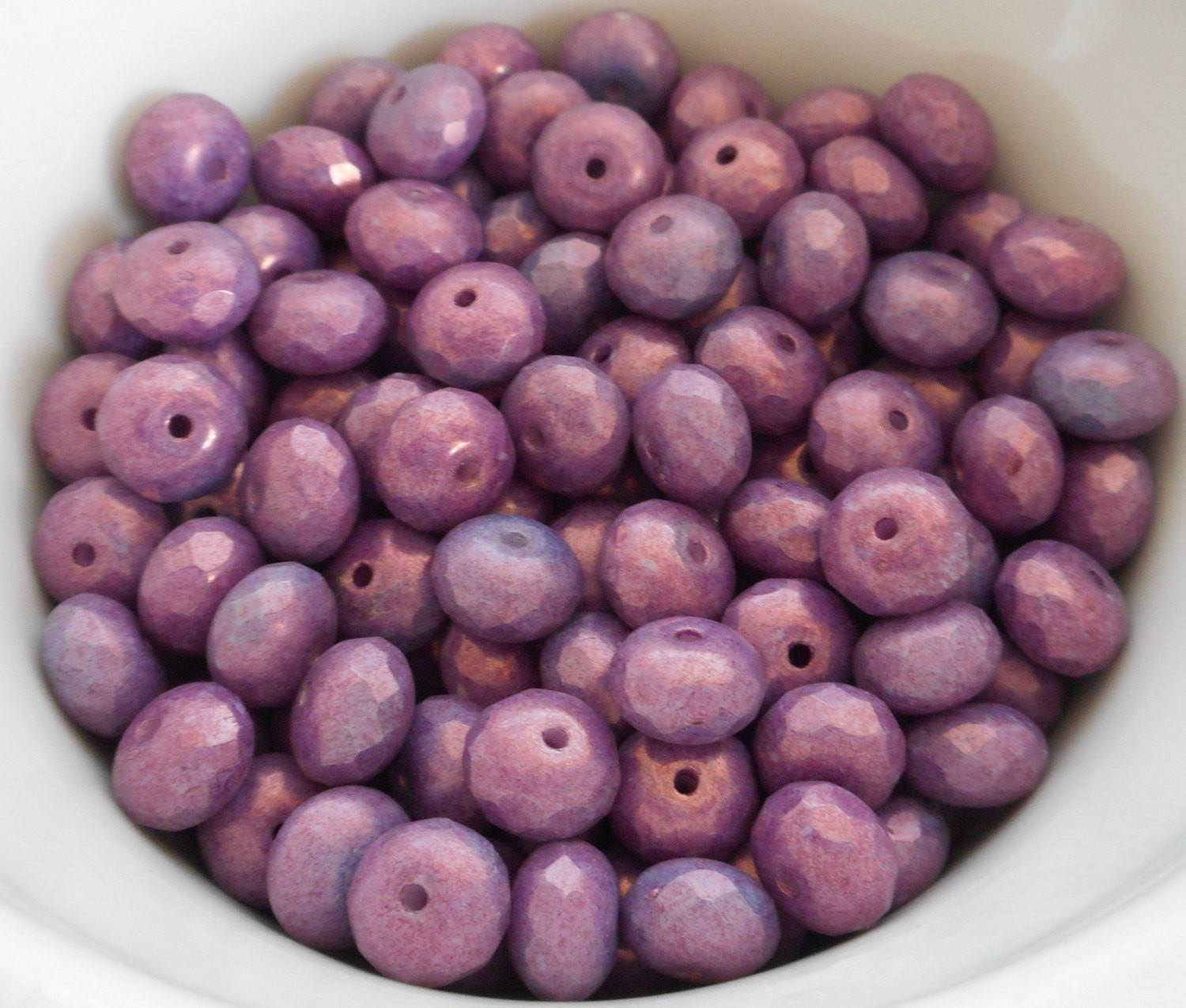 Lot of 25 6 x 9mm Czech glass Opaque Lavender, faceted puffy rondelle beads, C77125 - Glorious Glass Beads