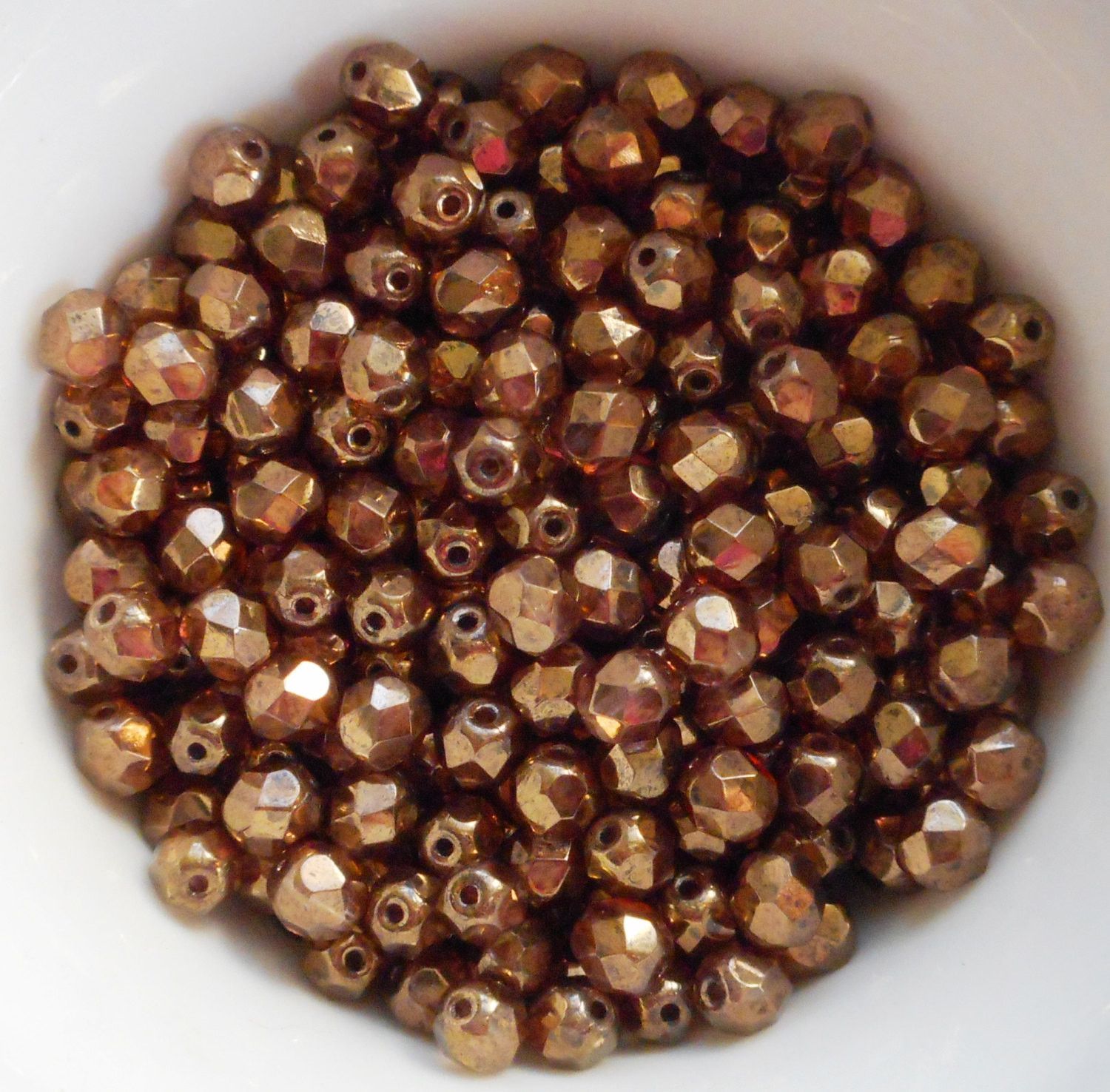 Lot of 25 6mm Czech glass, Lumi Brown firepolished, faceted round beads, C9425 - Glorious Glass Beads