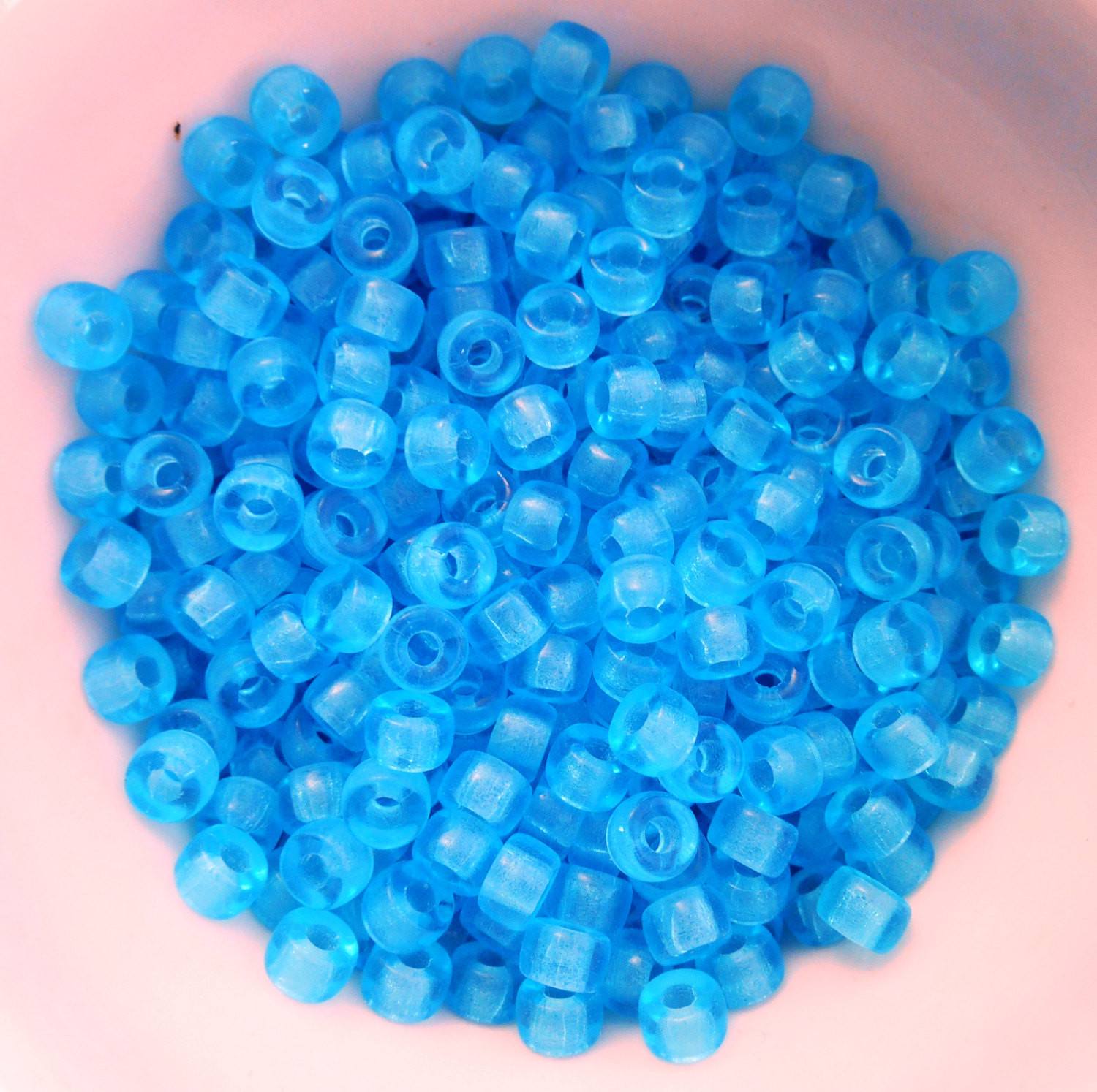 Fifty 6mm Czech glass Transparent Aqua pony roller beads, large hole crow beads, C5350 - Glorious Glass Beads
