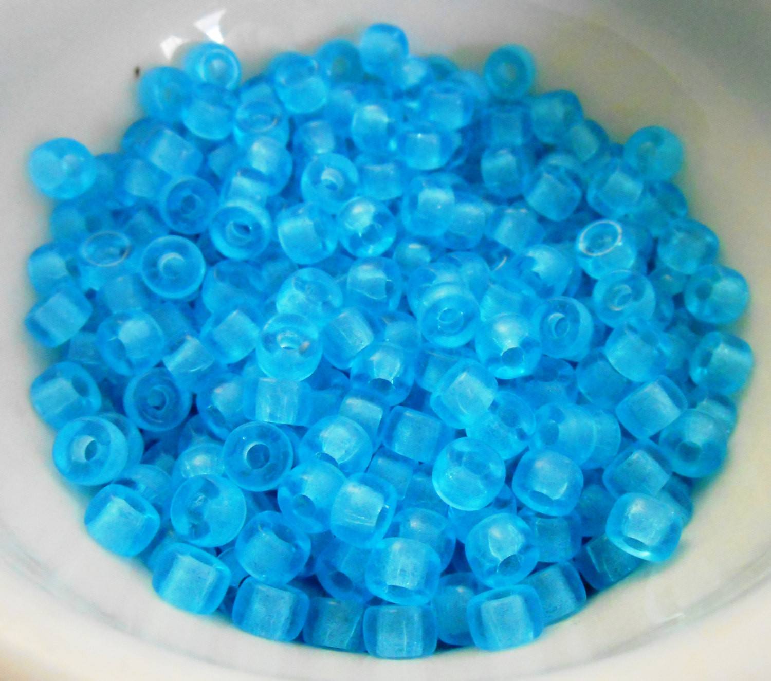 Fifty 6mm Czech glass Transparent Aqua pony roller beads, large hole crow beads, C5350 - Glorious Glass Beads