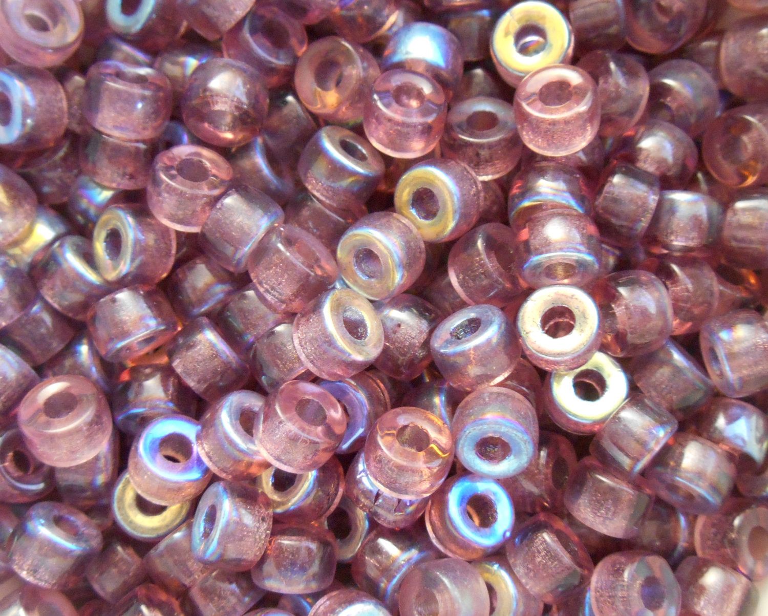 Fifty 6mm Czech glass Transparent Light Amethyst, AB pony roller beads, large hole crow beads, C7450 - Glorious Glass Beads