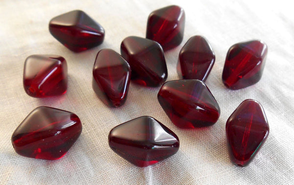 Ten Czech glass Garnet, ruby red chunky lantern, diamond or tube beads, 16 x 13mm, C0023
