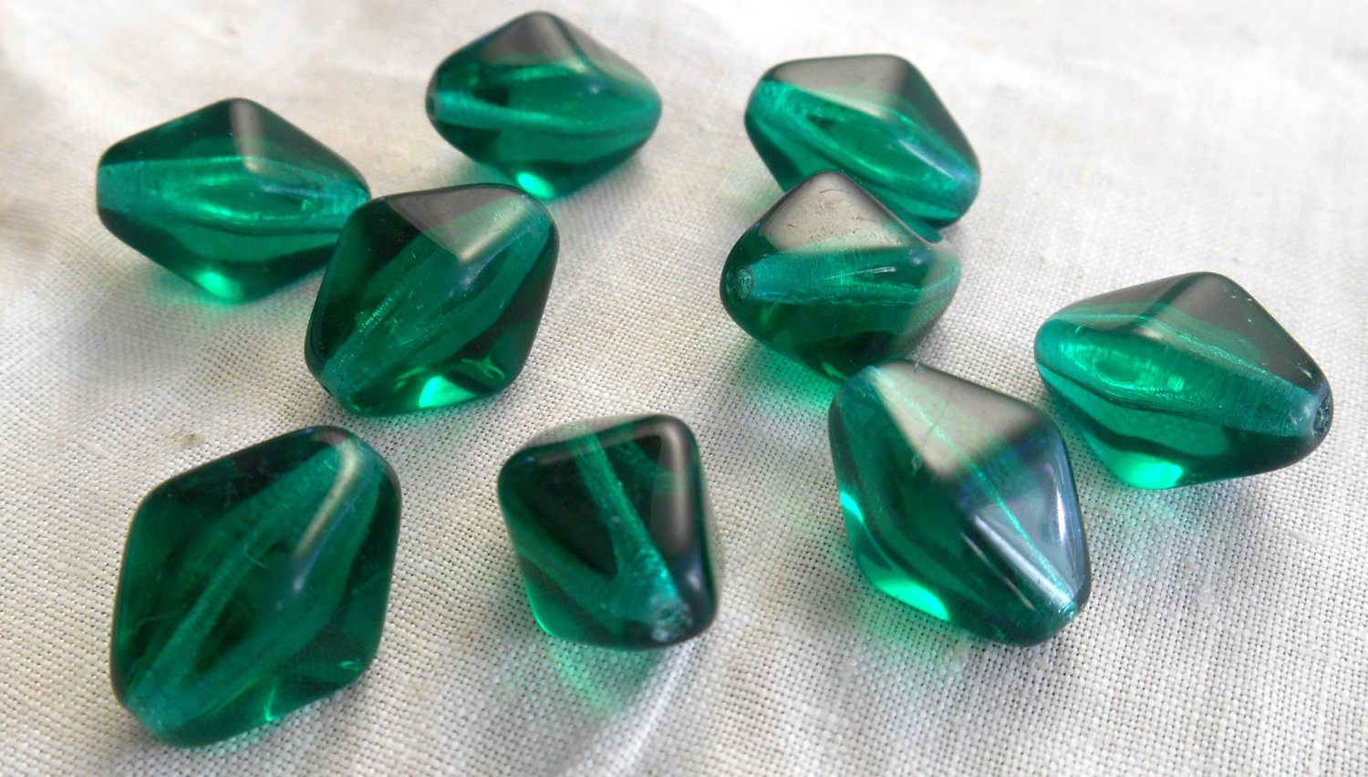 Ten Teal glass chunky lantern, diamond or tube beads, 16 x 13mm, C1210 - Glorious Glass Beads