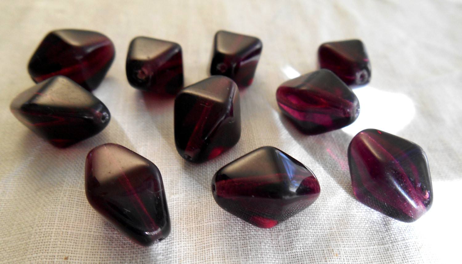 Ten Czech dark purple, amethyst chunky lantern, diamond or tube beads, 16 x 13mm, C2310 - Glorious Glass Beads
