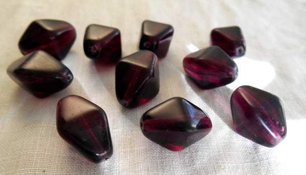 Ten Czech dark purple, amethyst chunky lantern, diamond or tube beads, 16 x 13mm, C2310