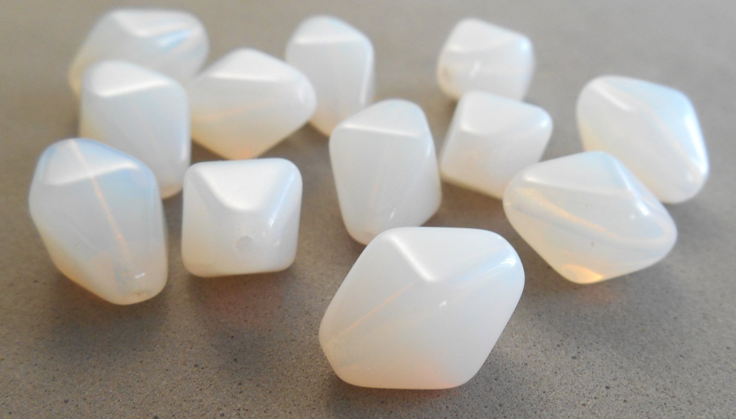 Ten translucent milky white chunky lantern, diamond or tube Czech glass beads, 16 x 13mm, C6310 - Glorious Glass Beads