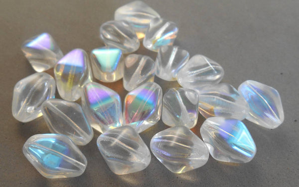 Ten Crystal AB Czech glass chunky lantern, diamond or tube beads, 16 x 13mm, C6510 - Glorious Glass Beads