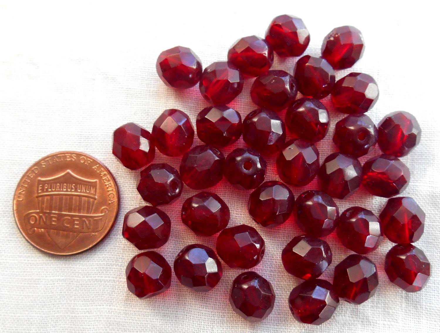 Lot of 25 8mm Ruby Red, Garnet Czech glass, firepolished, faceted round beads, C6525 - Glorious Glass Beads