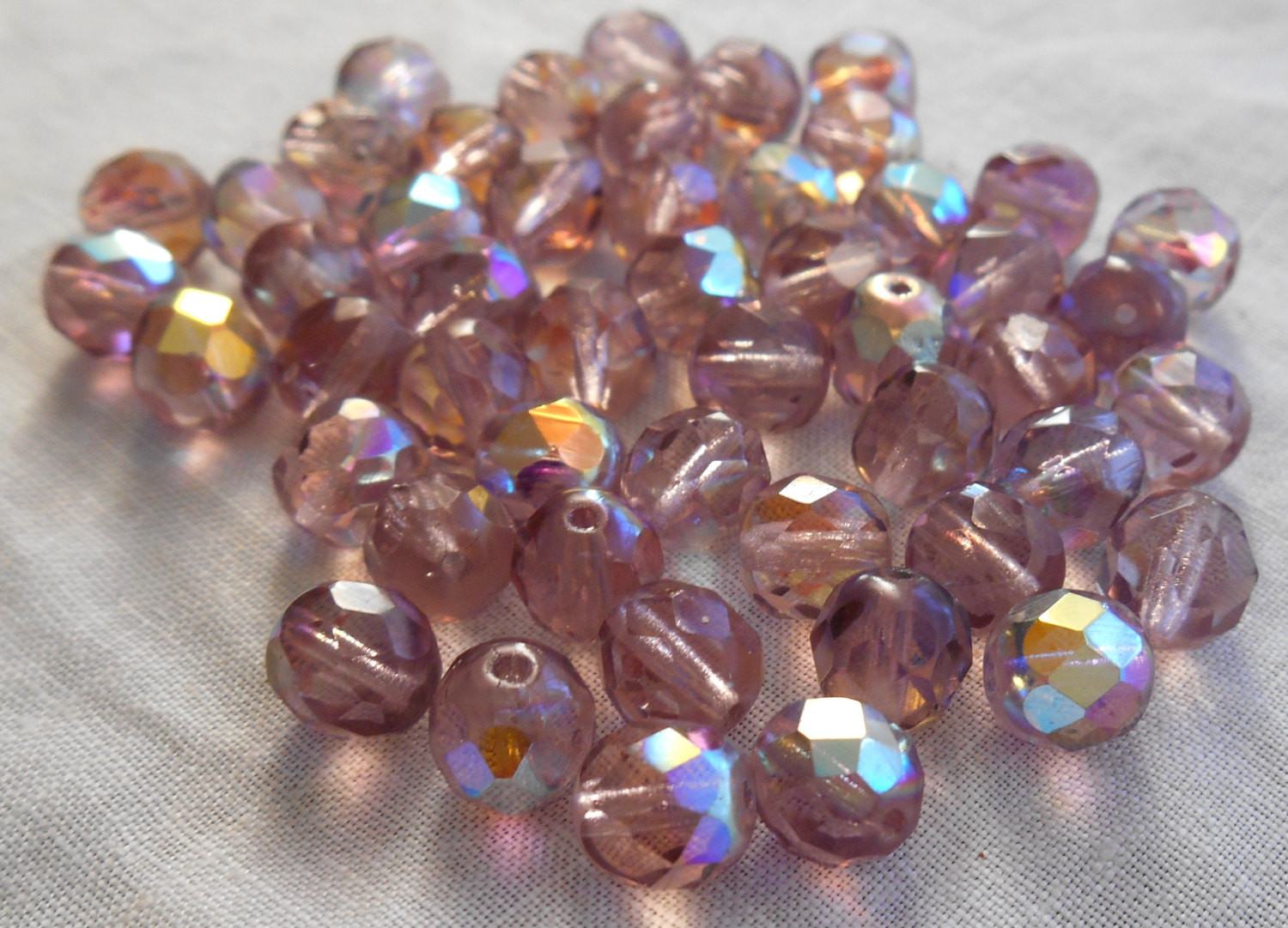 Lot of 25 8mm amethyst, AB Czech glass firepolished faceted round glass beads, C1650 - Glorious Glass Beads