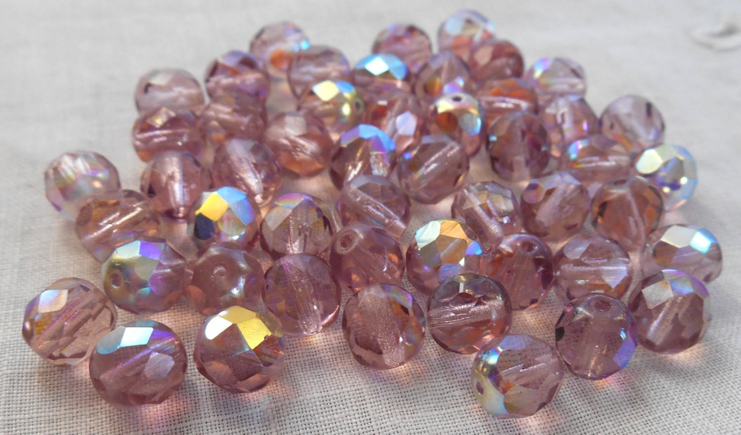 Lot of 25 8mm amethyst, AB Czech glass firepolished faceted round glass beads, C1650 - Glorious Glass Beads