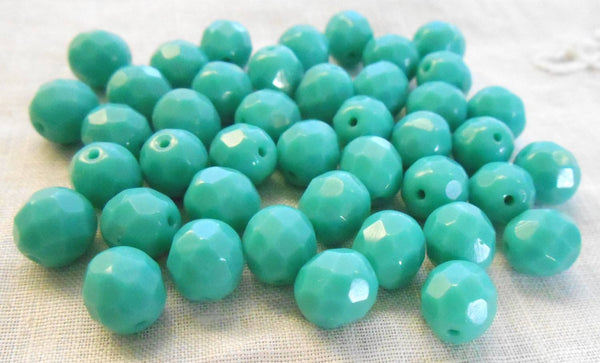 Lot of 25 8mm Turquoise Czech glass opaque fire polished, faceted round beads, C00611