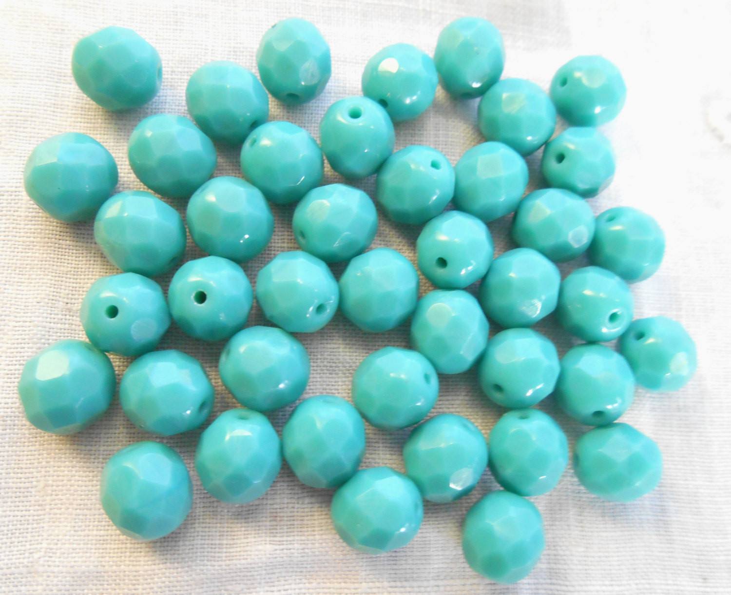 Lot of 25 8mm Turquoise Czech glass opaque firepolished, faceted round beads, C61125 - Glorious Glass Beads