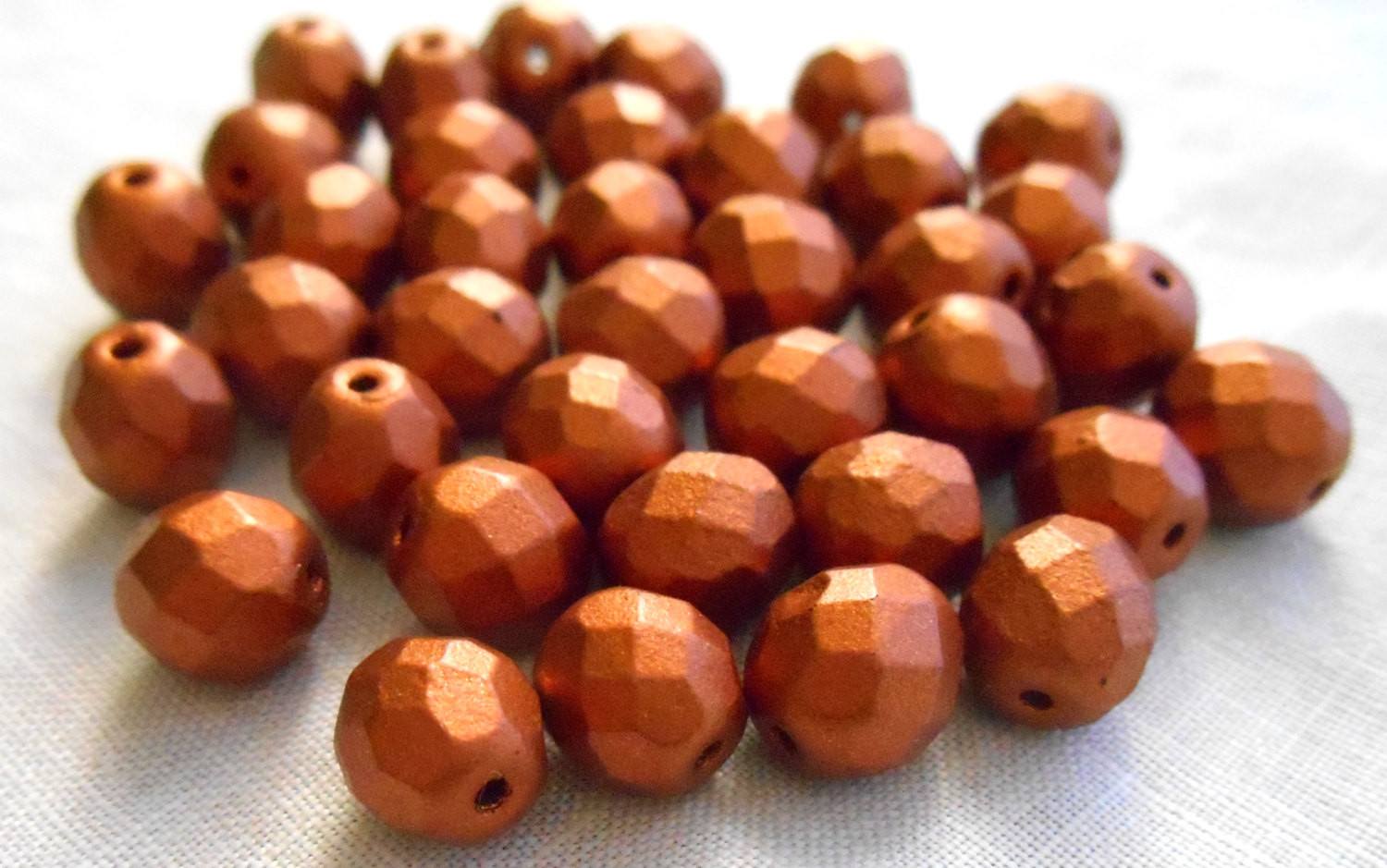 Lot of 25 8mm Matte Metallic Antique Copper Czech glass firepolished, faceted round beads, C5925 - Glorious Glass Beads