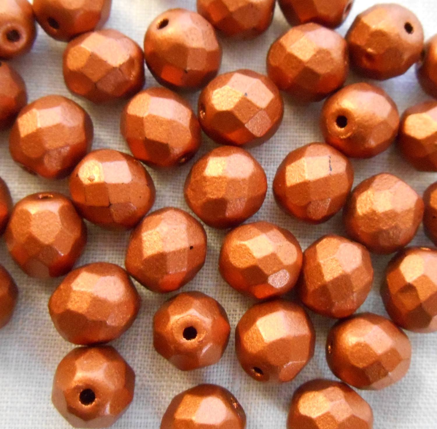 Lot of 25 8mm Matte Metallic Antique Copper Czech glass firepolished, faceted round beads, C5925 - Glorious Glass Beads