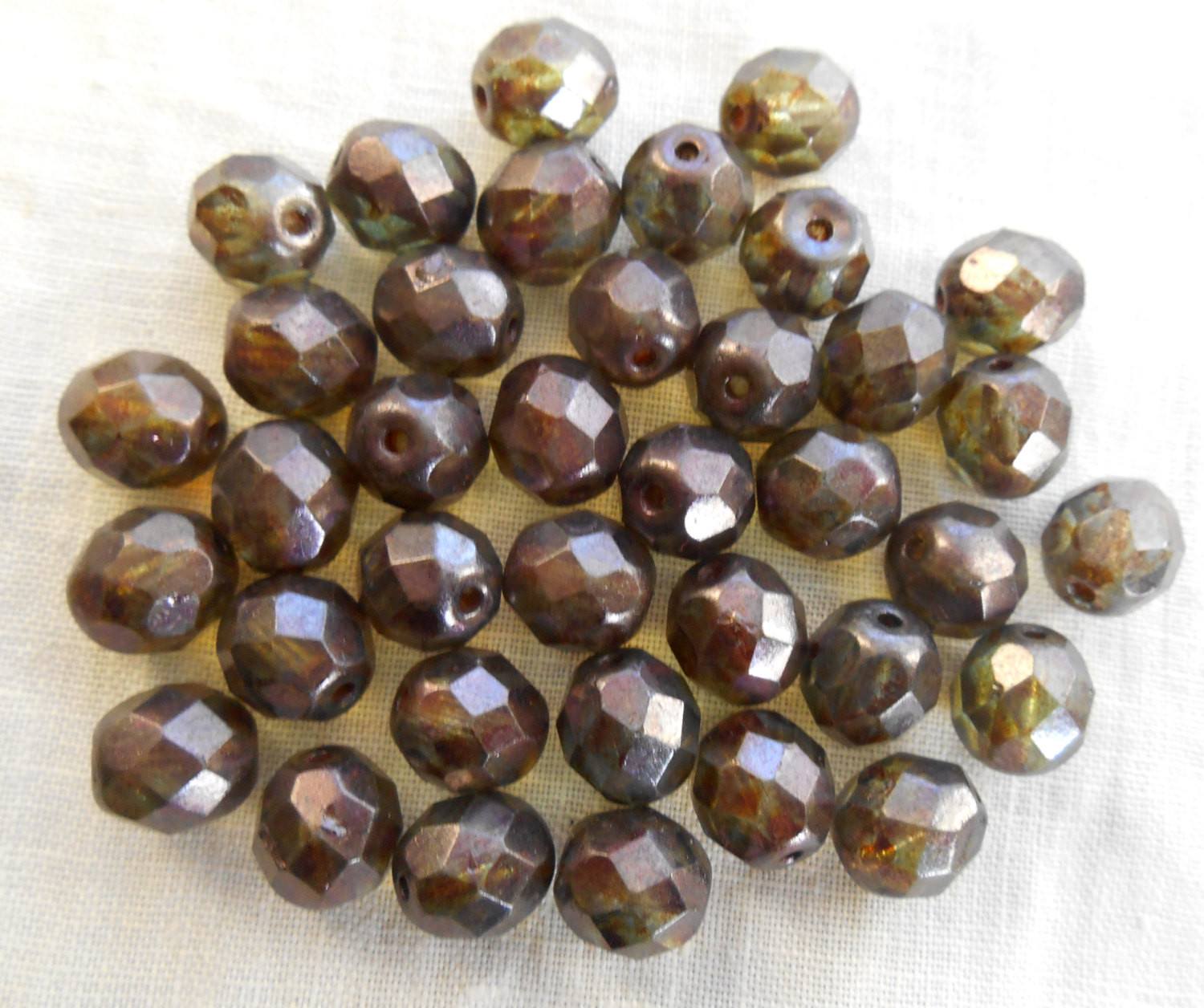 Lot of 25 8mm Lumi Green faceted, firepolished round Czech glass beads, C7725 - Glorious Glass Beads