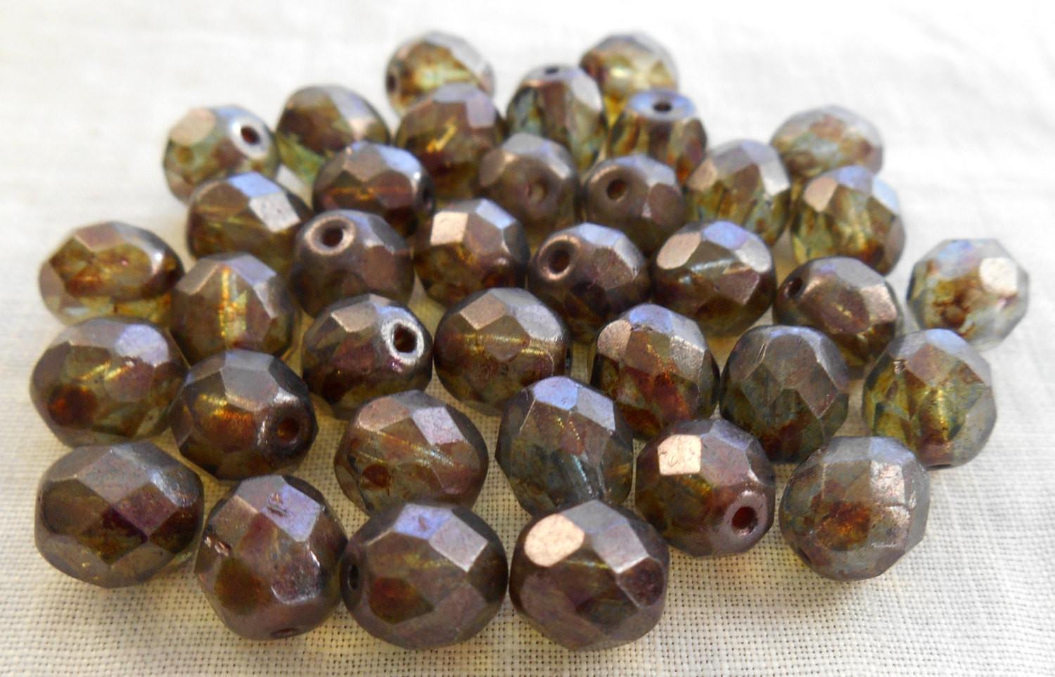 Lot of 25 8mm Lumi Green faceted, firepolished round Czech glass beads, C7725 - Glorious Glass Beads