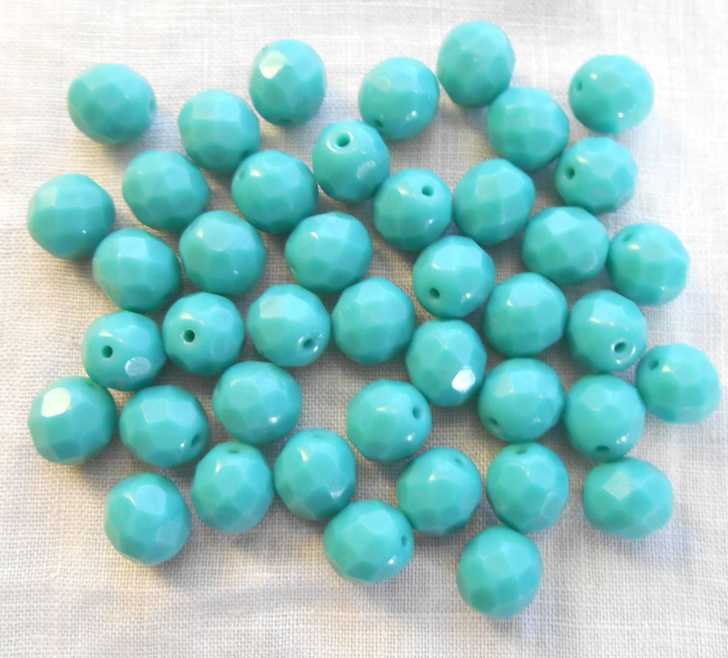 Lot of 25 8mm Turquoise Czech glass opaque firepolished, faceted round beads, C61125 - Glorious Glass Beads