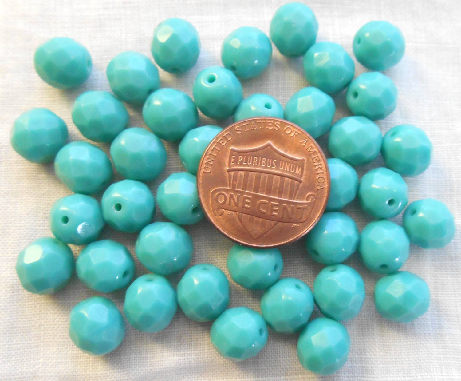 Lot of 25 8mm Turquoise Czech glass opaque firepolished, faceted round beads, C61125 - Glorious Glass Beads