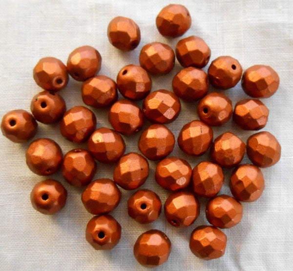 Lot of 25 8mm Matte Metallic Antique Copper Czech glass fire polished, faceted round beads, C0059