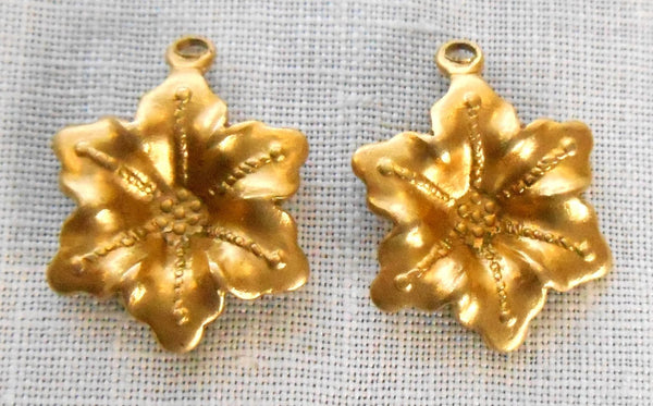 Two Raw Brass Stampings, Victorian flower dangles, charms, earrings 17mm x 15mm, made in the USA, C7702