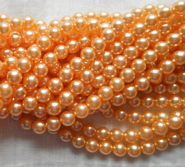 Fifty 6mm light orange glass pearl druk beads, Preciosa Czech round, smooth glass pearls, C0650