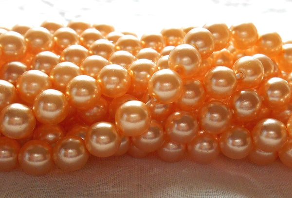 Fifty 6mm light orange glass pearl druk beads, Preciosa Czech round, smooth glass pearls, C0650 - Glorious Glass Beads