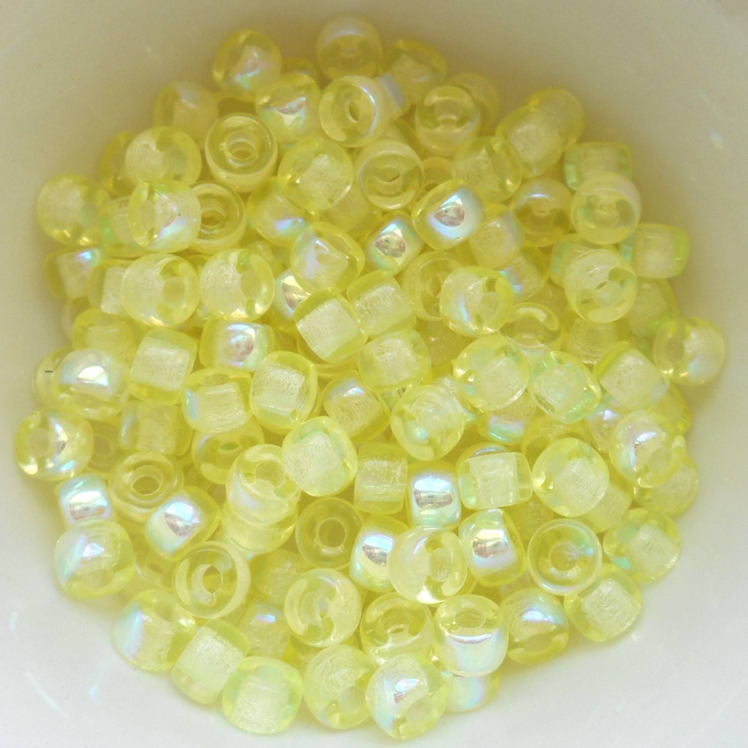 Fifty 6mm Czech Jonquil AB yellow glass pony roller beads, large hole crow beads, C4350 - Glorious Glass Beads