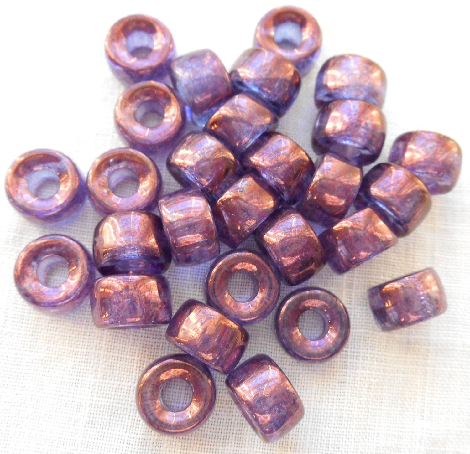 Lot of 25 9mm Czech Lumi Amethyst pony roller beads, large hole beads, C2625 - Glorious Glass Beads