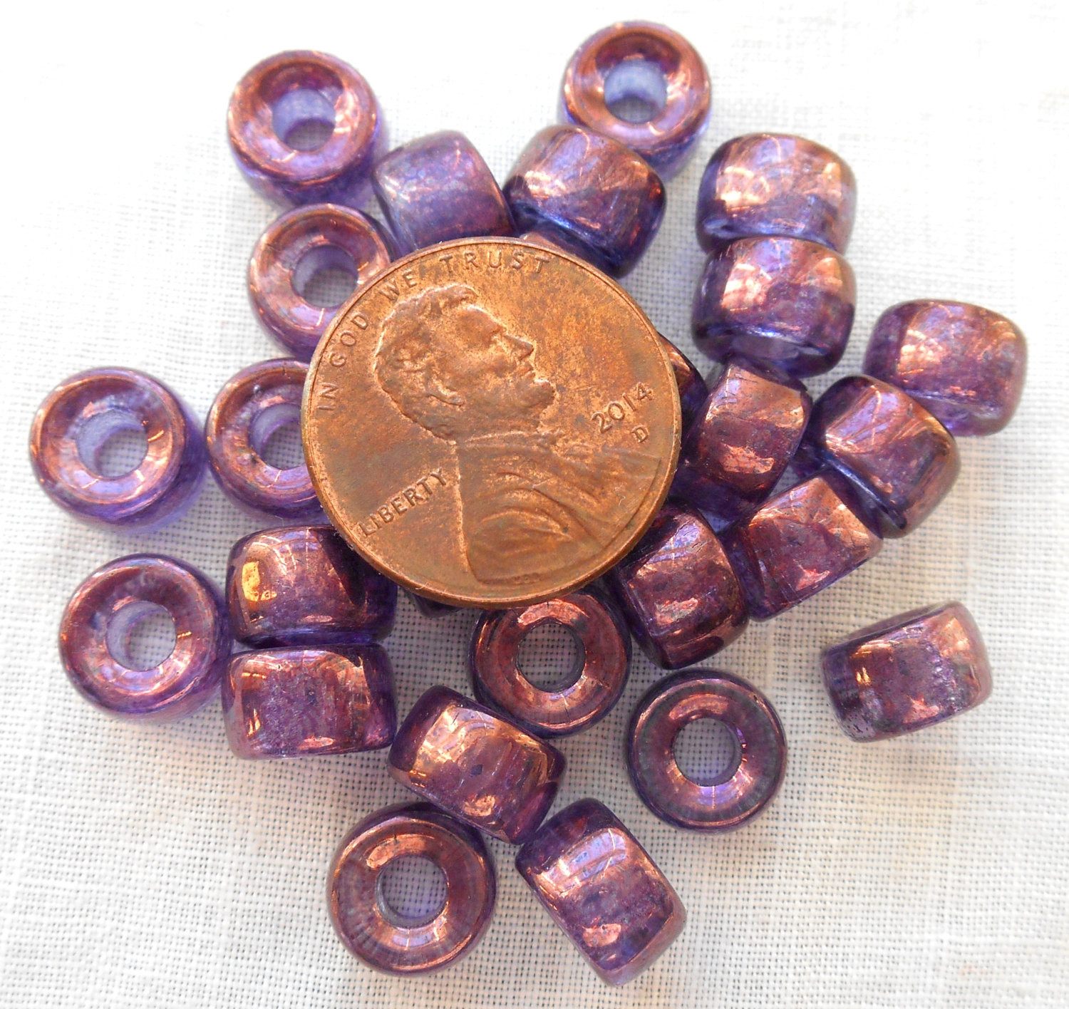 Lot of 25 9mm Czech Lumi Amethyst pony roller beads, large hole beads, C2625 - Glorious Glass Beads