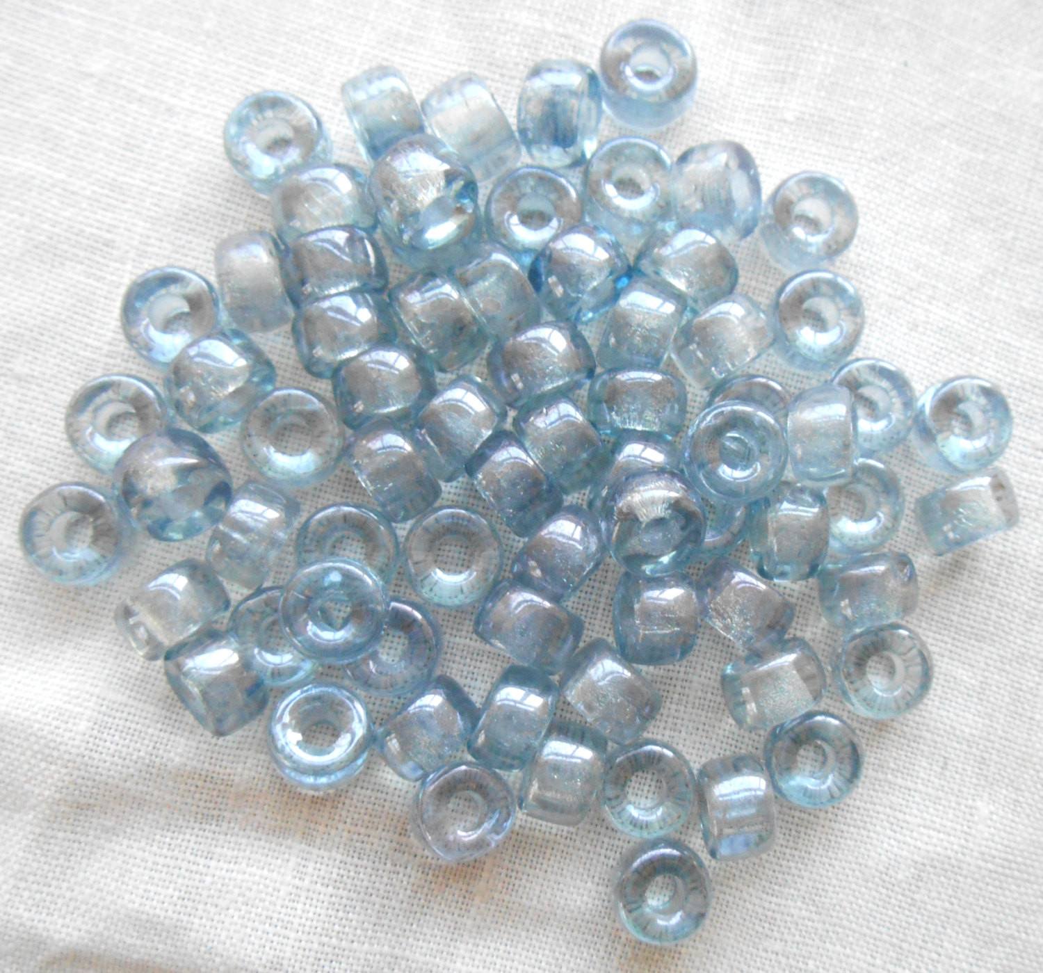 Fifty 6mm Czech iridescent Lumi Blue glass pony, roller beads, large hole crow beads, C1550 - Glorious Glass Beads