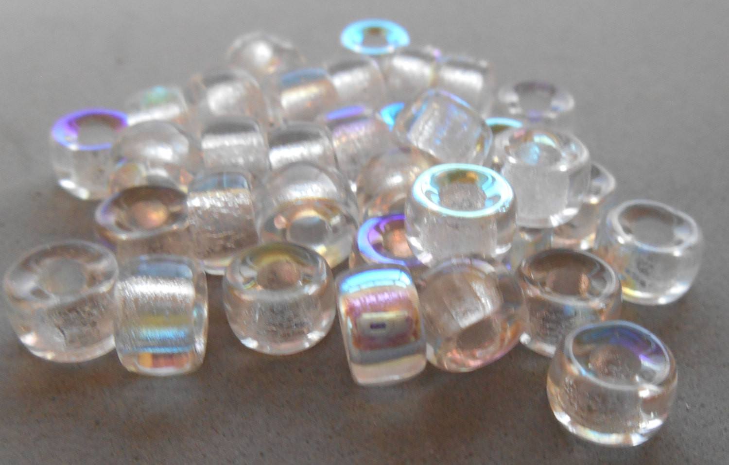 Lot of 25 9mm Czech Crystal AB glass pony roller beads, large hole crow beads, C5725 - Glorious Glass Beads