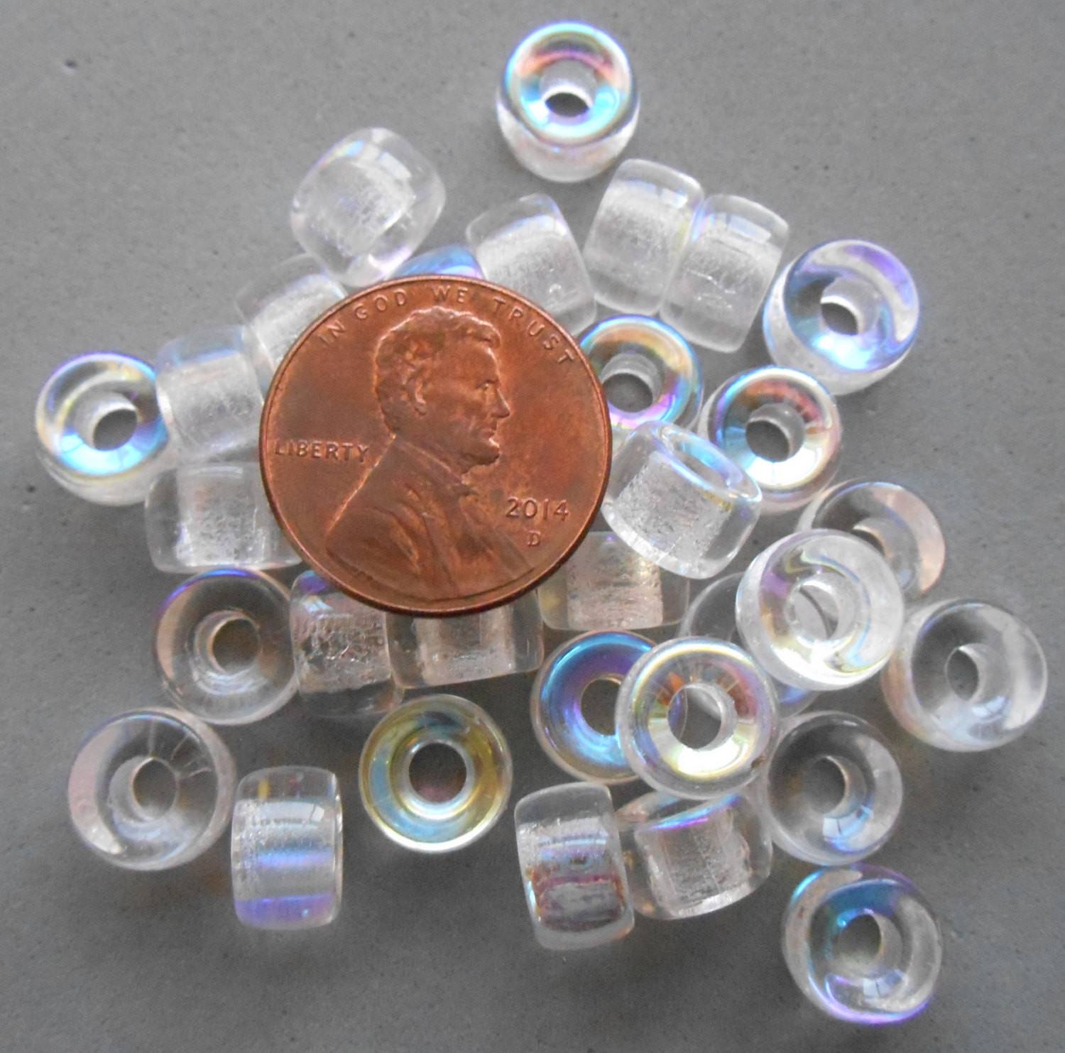 Lot of 25 9mm Czech Crystal AB glass pony roller beads, large hole crow beads, C5725 - Glorious Glass Beads