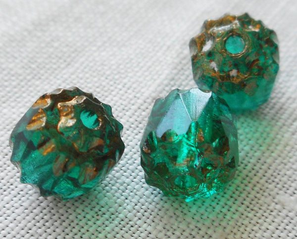 Lot of 25 Teal, Blue Green 6mm crown picasso beads, faceted, firepolished, antique cut, Czech glass beads C1801